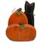 Slickblue; Set of 2 Halloween Wooden Pumpkin and Black Cat Tabletop Decor, Freestanding Carved Wood Sitter with Wire Accents, Fall Seasonal Decoration for Shelf, Mantel & Table; Category:Decor Pumpkins; Image:2